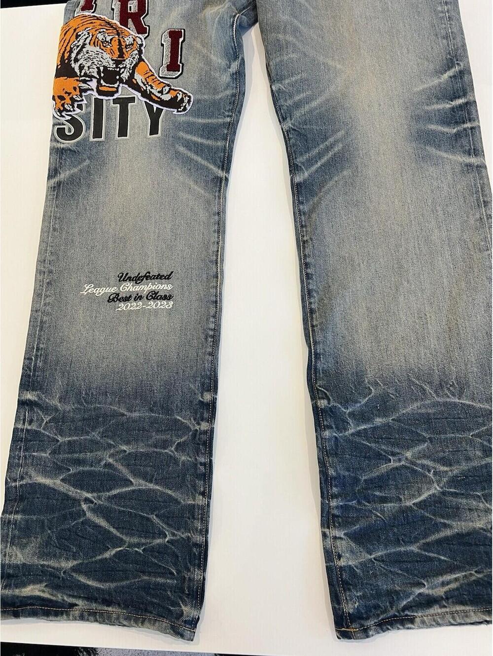 AMIRI $1690   Men’s  Indigo Varsity Tiger Straight Jeans Size 36 - Picture 3 of 16